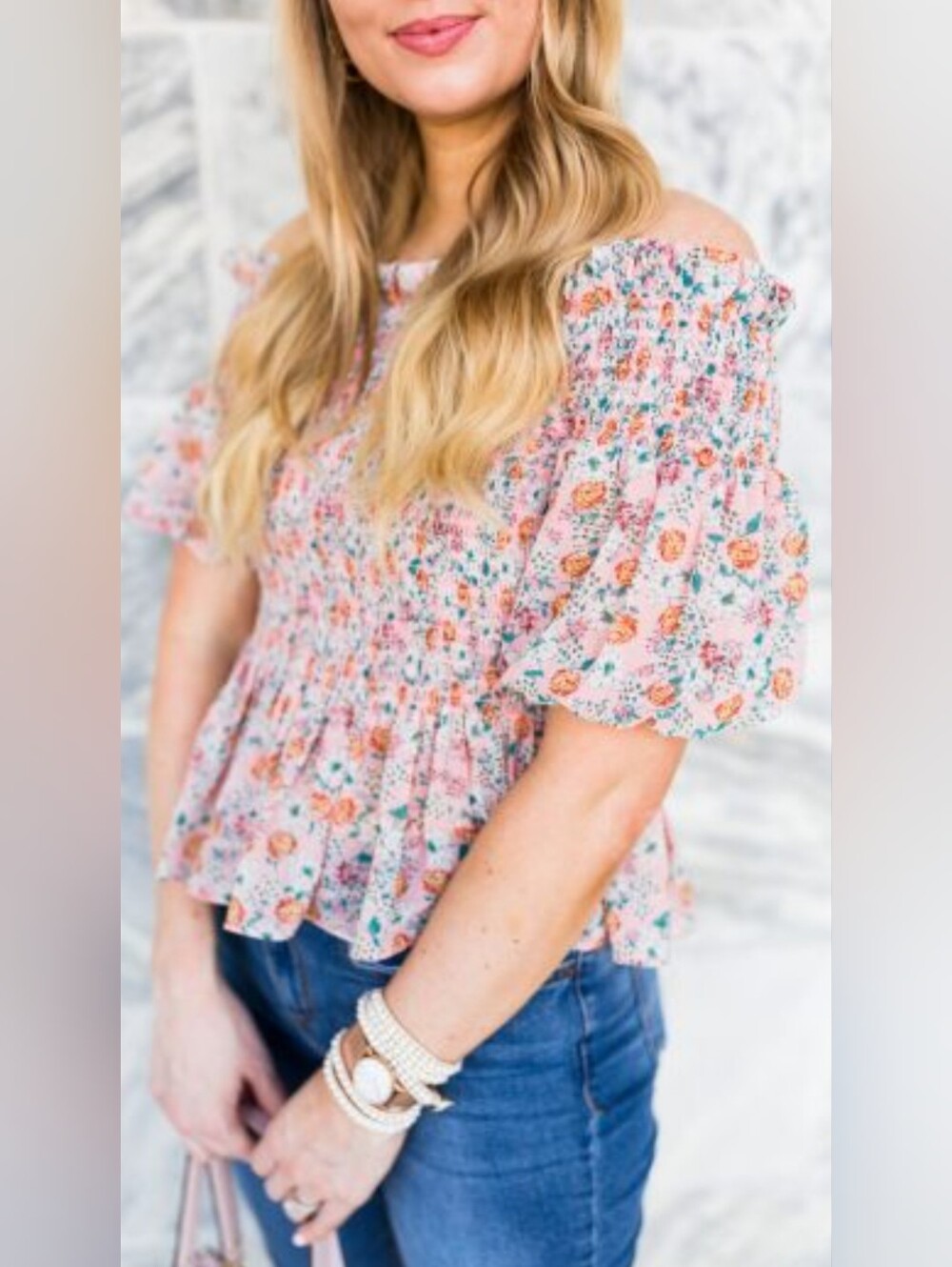 NWOT! Socialite Fall Boho Fancy Top Women's Floral Smocked Party Blouse Medium